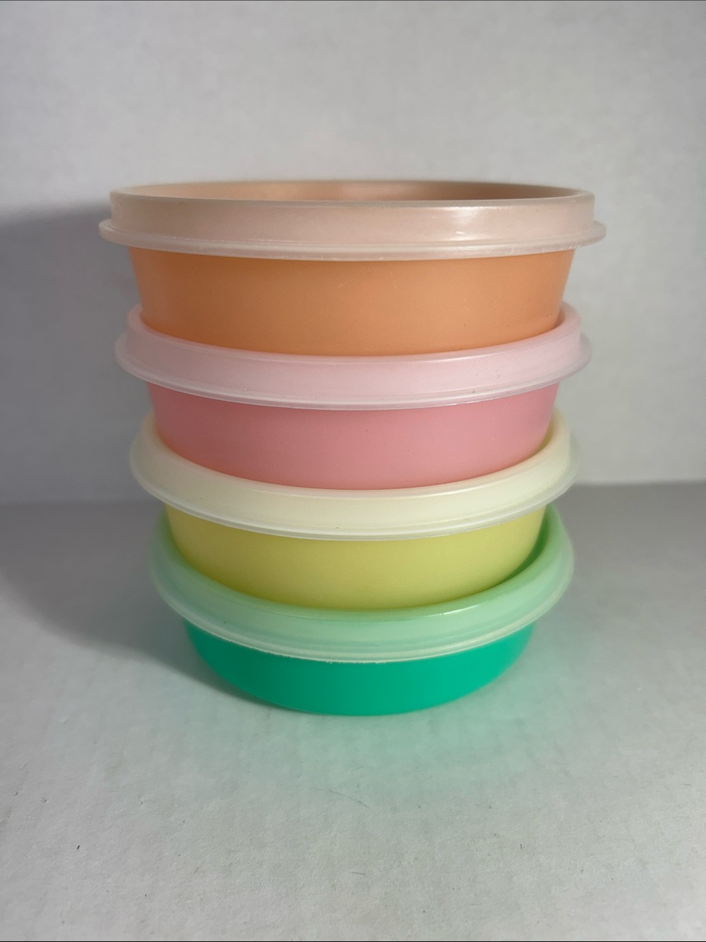 Vintage Tupperware Stackable Pastel Party Snack Bowls - Multi-Color 4 piece Set